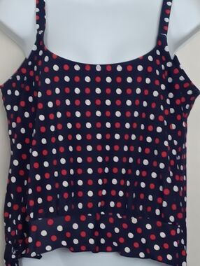 gabar Navy Polka Dot Spaghetti Strap Tankini Top   Red & White Dots Sz 16   VTG